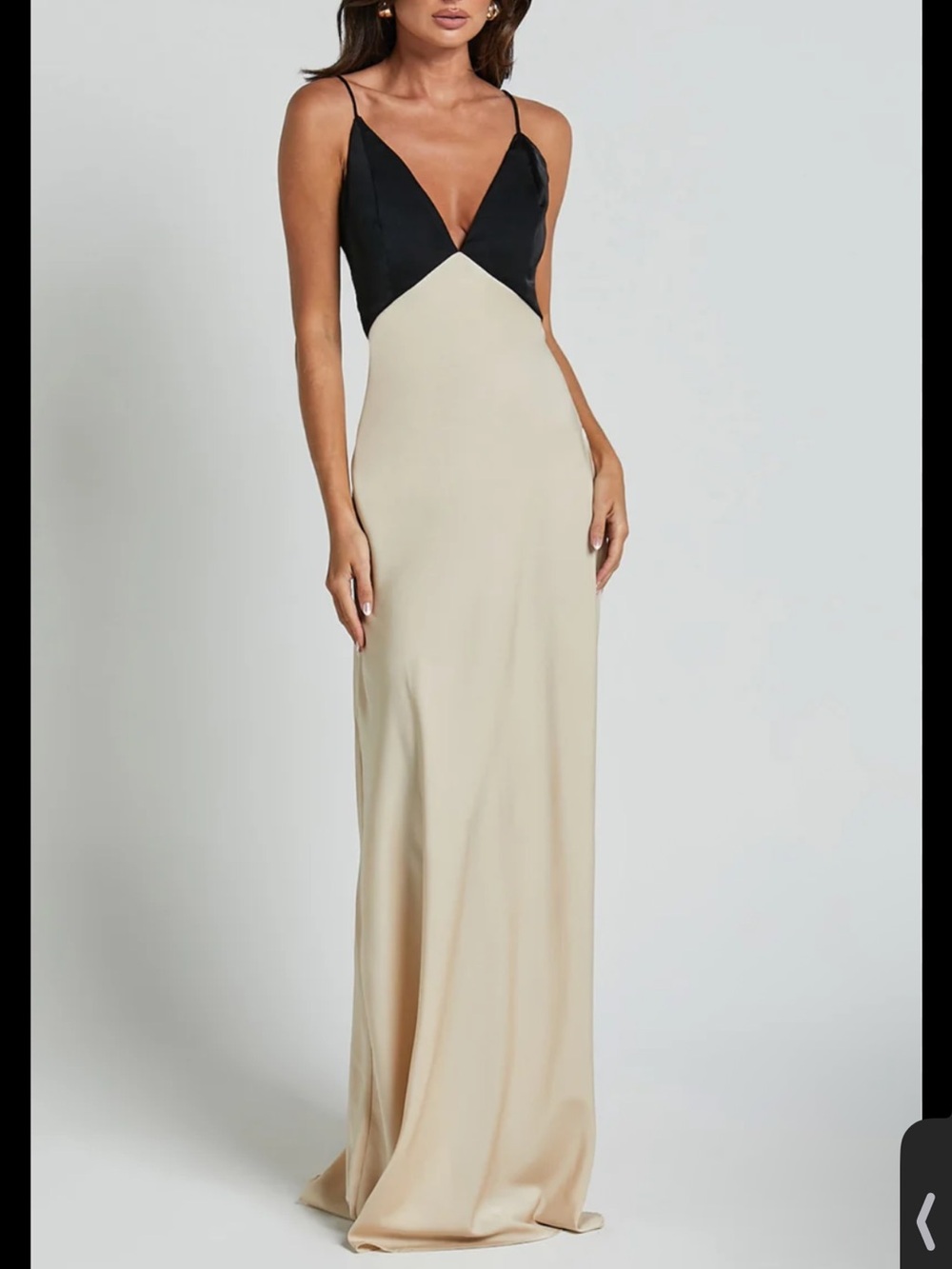 Showpo Two-Tone Satin Slip Dress in Black and Cream - Picture 2 of 6